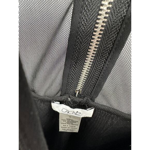 Cache Top Women MEDIUM Black Sheer Upper Exposed Back Zip Sleeveless Tank Blouse - Picture 4 of 6